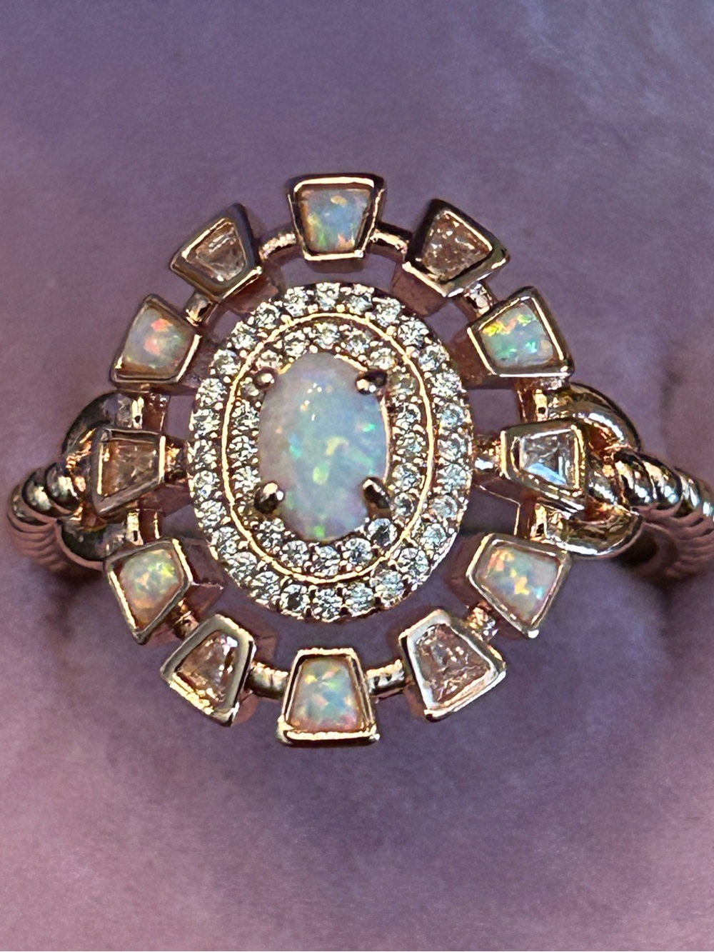 BP ‘The Secret Shine’ Opal Halo Ring in Rose Gold Tone with Rope Design Size9